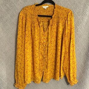 Time and Tru Mustard Floral Blouse